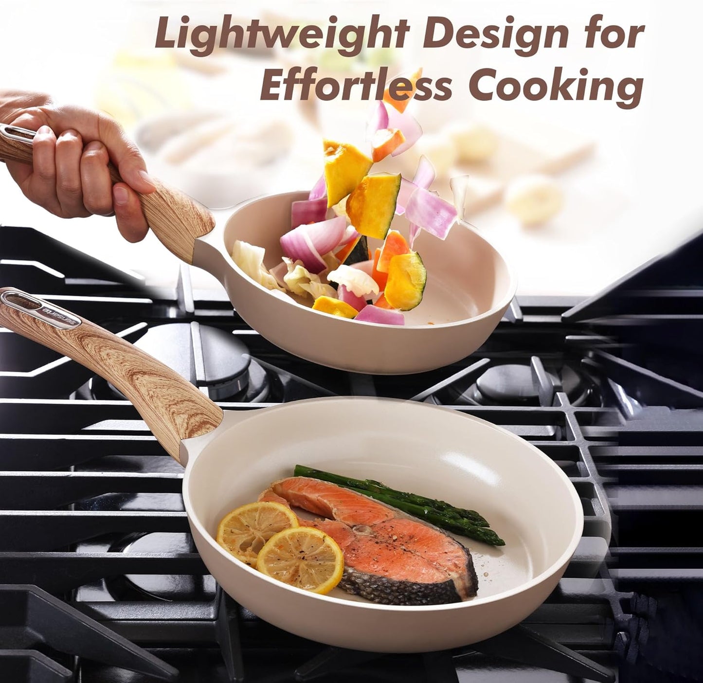 SENSARTE Ceramic Nonstick Frying Pan Skillet 11Inch Non Stick Omelette Pans, Non-toxic Healthy Kitchen Cooking Chef's Pan, Free of Intentionally Added PFOA/PFAS/PTFE, Induction Compatible, Taupe