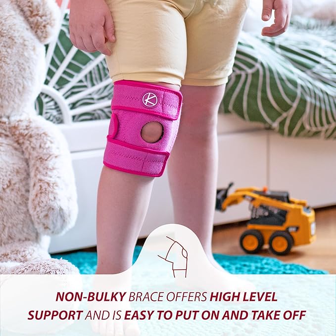 KARM Kids Knee Brace - Osgood Schlatter Knee Brace Youth for Kids, Sports, Pain, Arthritis, Patella, Meniscus Tear, MCL, ACL - Adjustable Compression Support for Child, Boys & Girls (Pink)