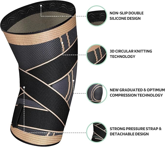 Knee Sleeve, knee Support for women and men with Removable Adjustable Straps, Premium Knee Compression Sleeve and Knee Brace for Arthritis Pain, Running, Cross Training