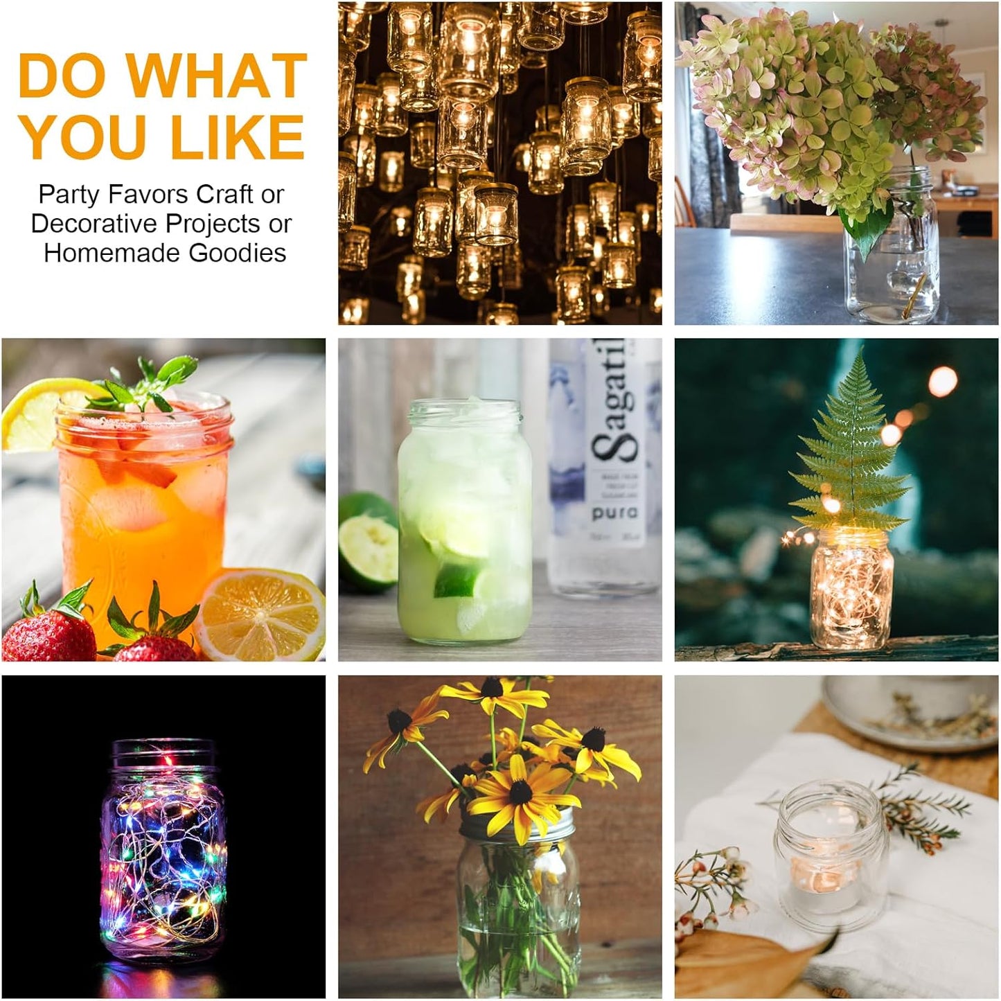 Mason Jars 8 oz, 24 Pack Canning jars 8 oz Jelly Jars With Regular Lids and Bands, Half Pint Glass Jars Ideal for Jam, Honey, Wedding Favors, Shower Favors