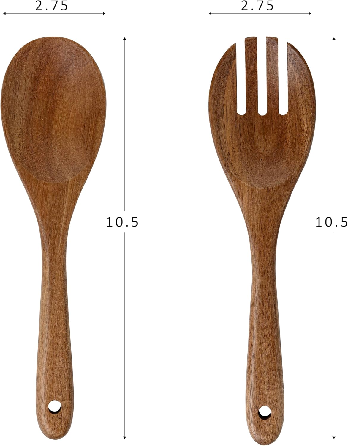 Wood Salad Servers, 10.5-inch Salad Spoon and Fork Serving Set, Set of 2 Wood Salad Serving Set, Wood Salad Tongs Salad Serving Tossing Utensils for Kitchen Stirring Mixing and Cooking