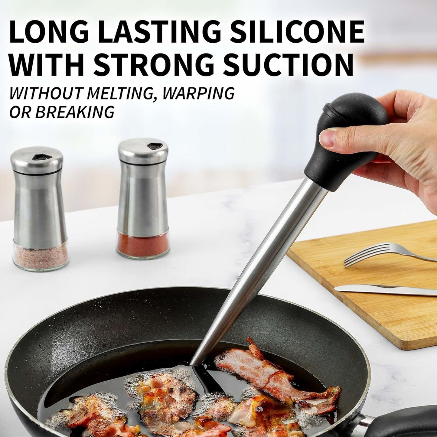 Zulay Kitchen Stainless Steel Turkey Baster for Cooking - Food Grade Metal Baster Syringe & Silicone Suction Bulb - Large Size With 2 Detachable Needles and Cleaning Brush