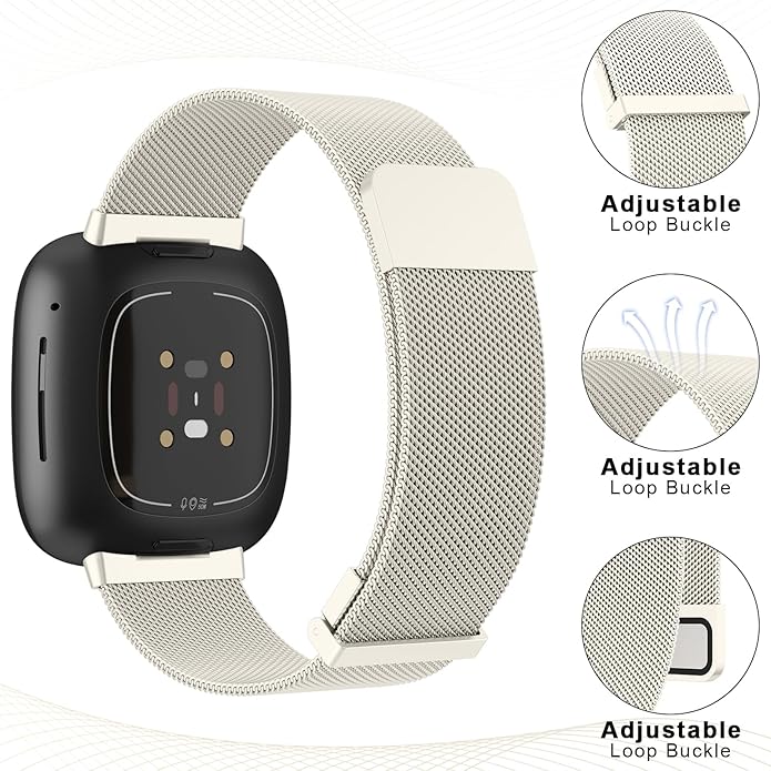 Meliya Metal Band for Fitbit Sense 2 / Sense Bands, Fitbit Versa 4 / Versa 3 Bands Women Men, Stainless Steel Mesh Magnetic Replacement Bracelet Strap for Fitbit Sense 2 / Versa 4 Smartwatch
