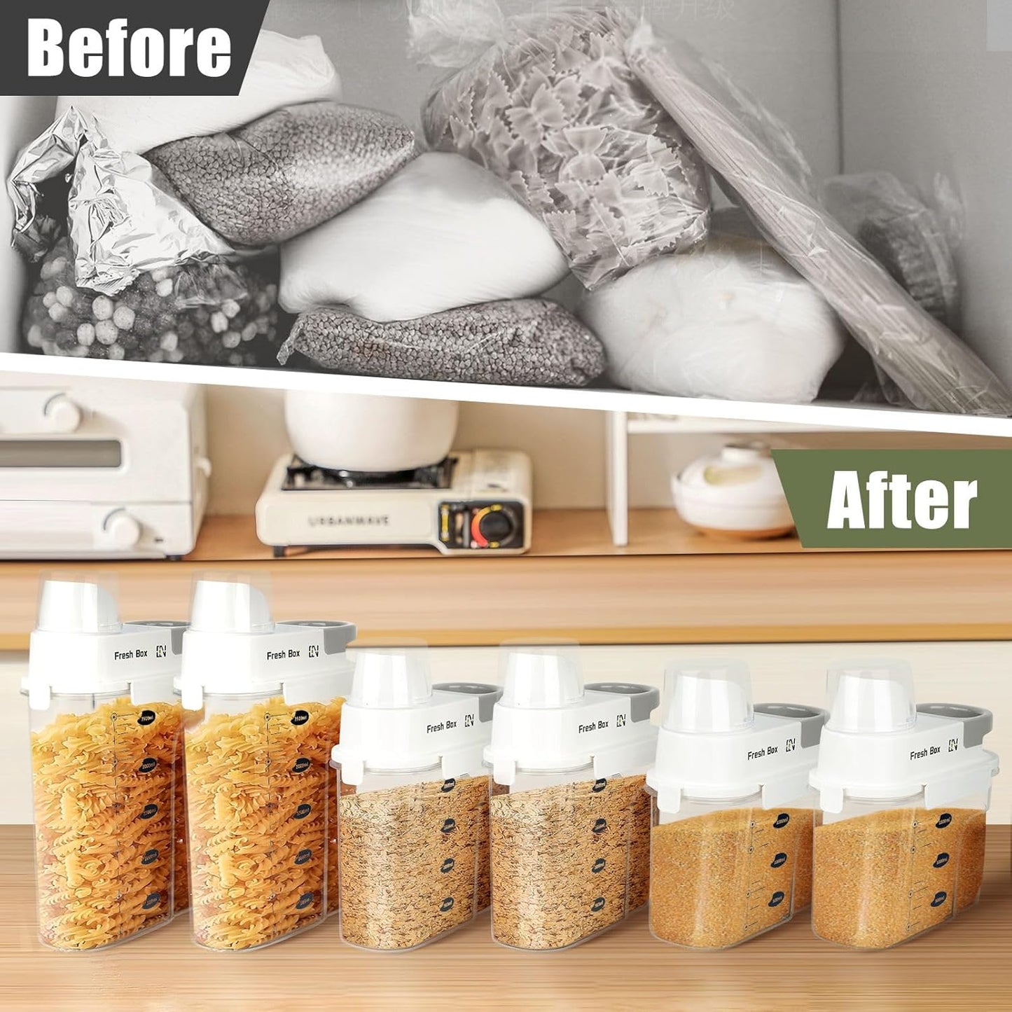 Cereal Storage Container 4Pack,85oz/2.5L Airtight Food Storage Containers With Lids,Organizers Storage With Measuring Cup for Beans,Sugar,Rice,Nuts,Snacks,Pet Food,Candy