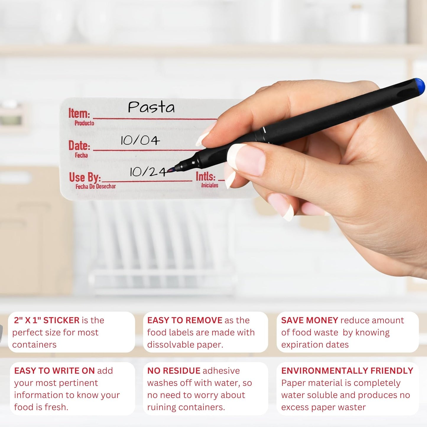 2x1 Dissolvable Food Labels, 1000 Label Stickers, Bottle Labels for Storage Bins, Sticker Labels for Food containers, (1000, Blank)