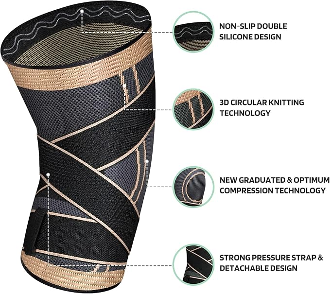 Knee Sleeve, knee Support for women and men with Removable Adjustable Straps, Premium Knee Compression Sleeve and Knee Brace for Arthritis Pain, Running, Cross Training