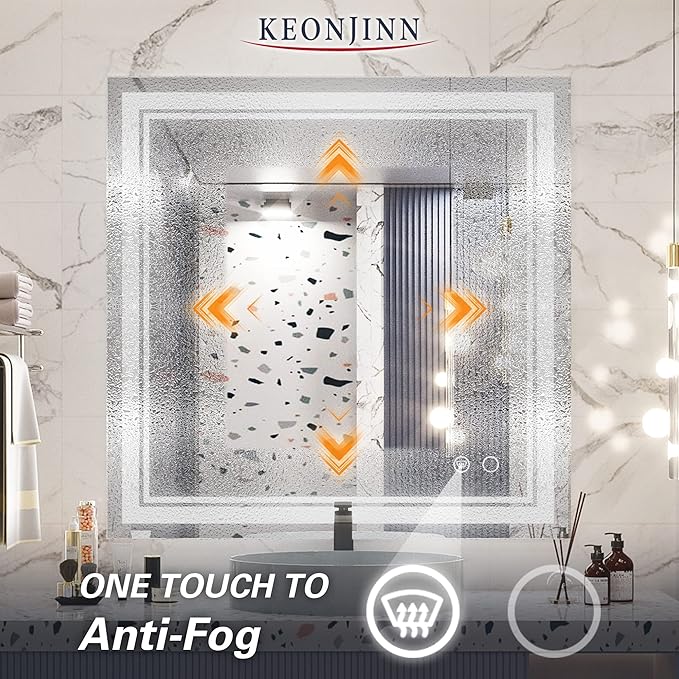 Keonjinn 36 x 36 Inch LED Bathroom Mirror