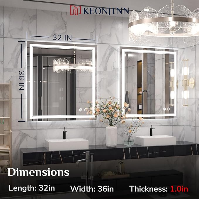 Keonjinn LED Mirror for Bathroom 32 x 36