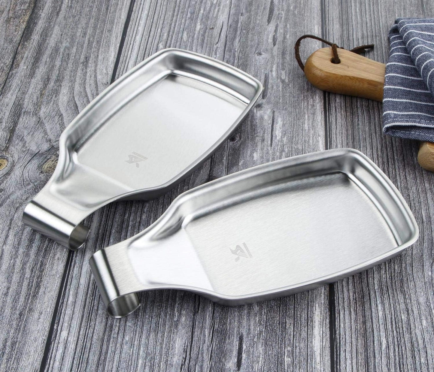 MSY BIGSUNNY Spoon Rest for Stove Top, 304 Stainless Steel Cooking Utensils Spatula Rest for Kitchen Counter, 2 Pack