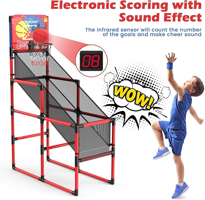 Kids Basketball Hoop Arcade Game W/Electronic Scoreboard Cheer Sound W/4 Balls, 3-6 5-7 5-7 8-12 8-12 Toddlers