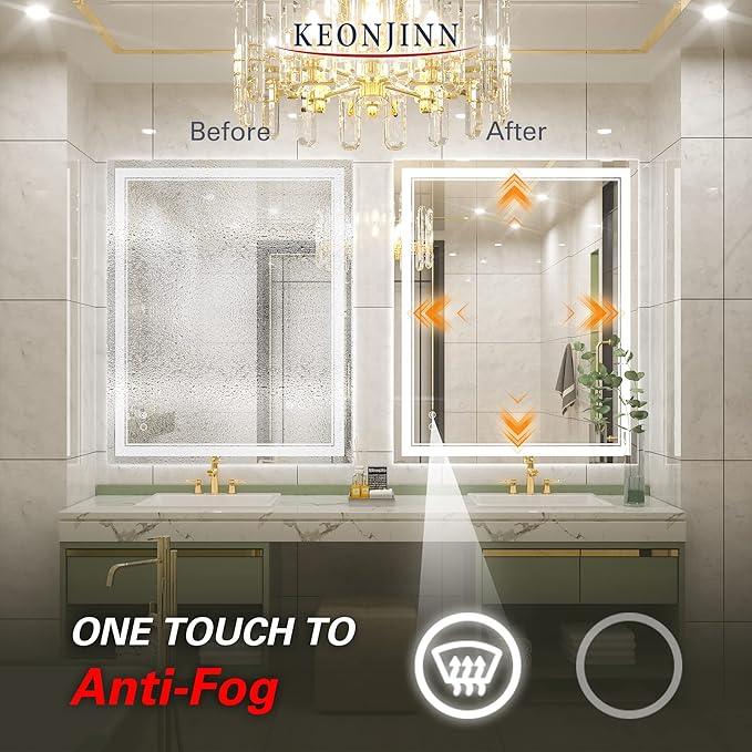Keonjinn 40 x 32 Inch LED Bathroom Mirror IP54, 6000K(Horizontal/Vertical) 6000K(Horizontal/Vertical)