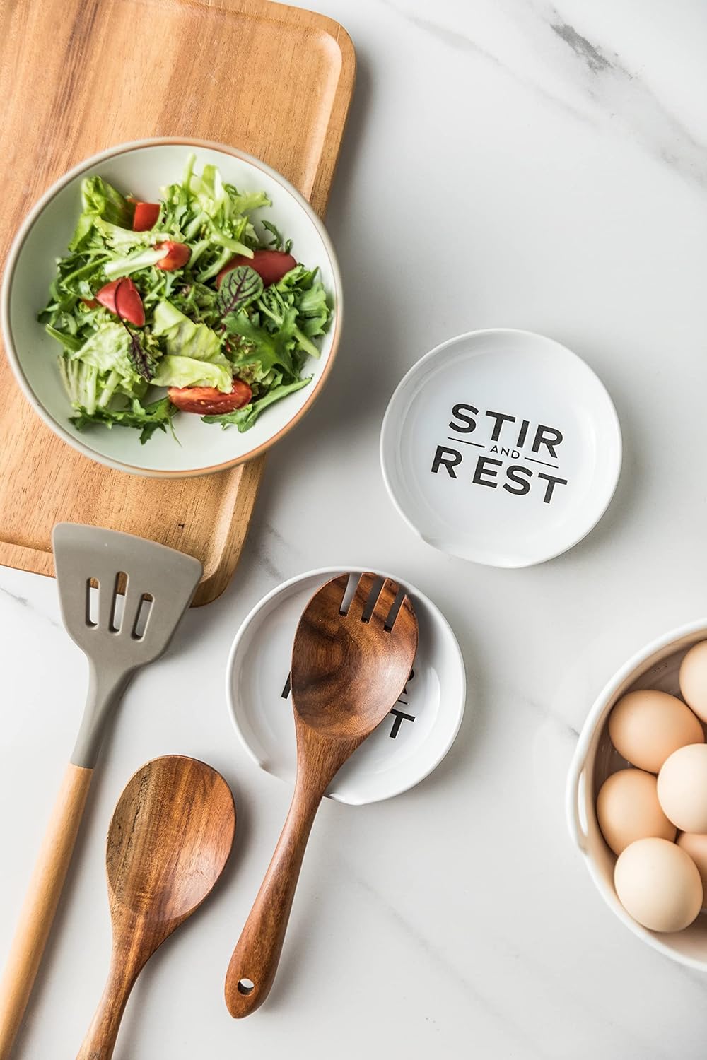 Spoon Rest for Kitchen Counter, 5 Inches Cooking Ladle Spatula Spoon Holder for Stove Top Utensil Rest for Countertop Deep Tray Black and White for Christmas Gift