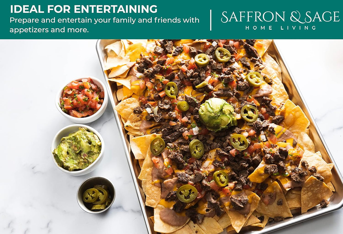 Commercial Quality Cookie Sheet Pan - 2 Pack Aluminum Half Sheet Baking Pan by Saffron & Sage Home Living - This 18x13 Baking Sheet Set is Rust & Warp Resistant, Heavy Duty, of Thick Gauge