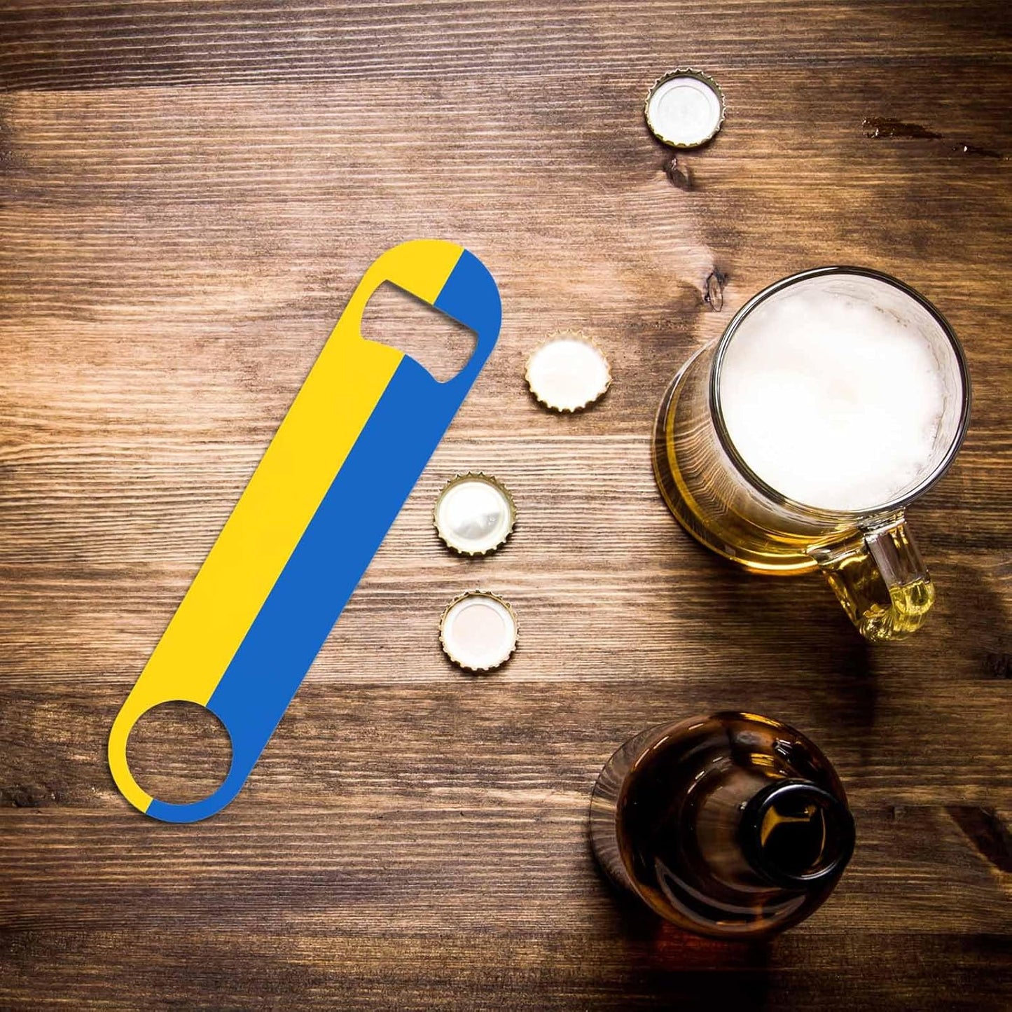 Ukraine Flag Stainless Steel Bottle Opener Yellow Blue Ukrainian Symbol Emblem Flat Beer Bottle Opener Keychain for Home Kitchen Bar Restaurant Party Birthday Gift