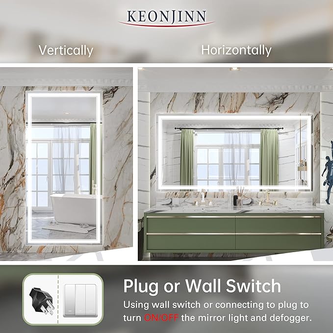 Keonjinn 72 x 36 Inch LED Bathroom Mirror