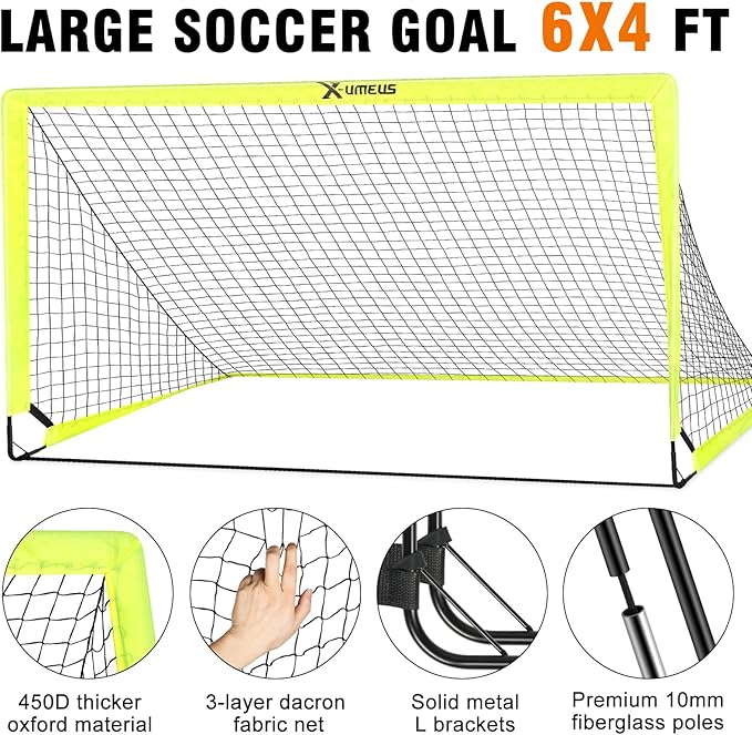 Kids Soccer Goals for Backyard Set of 2 6x4 ft