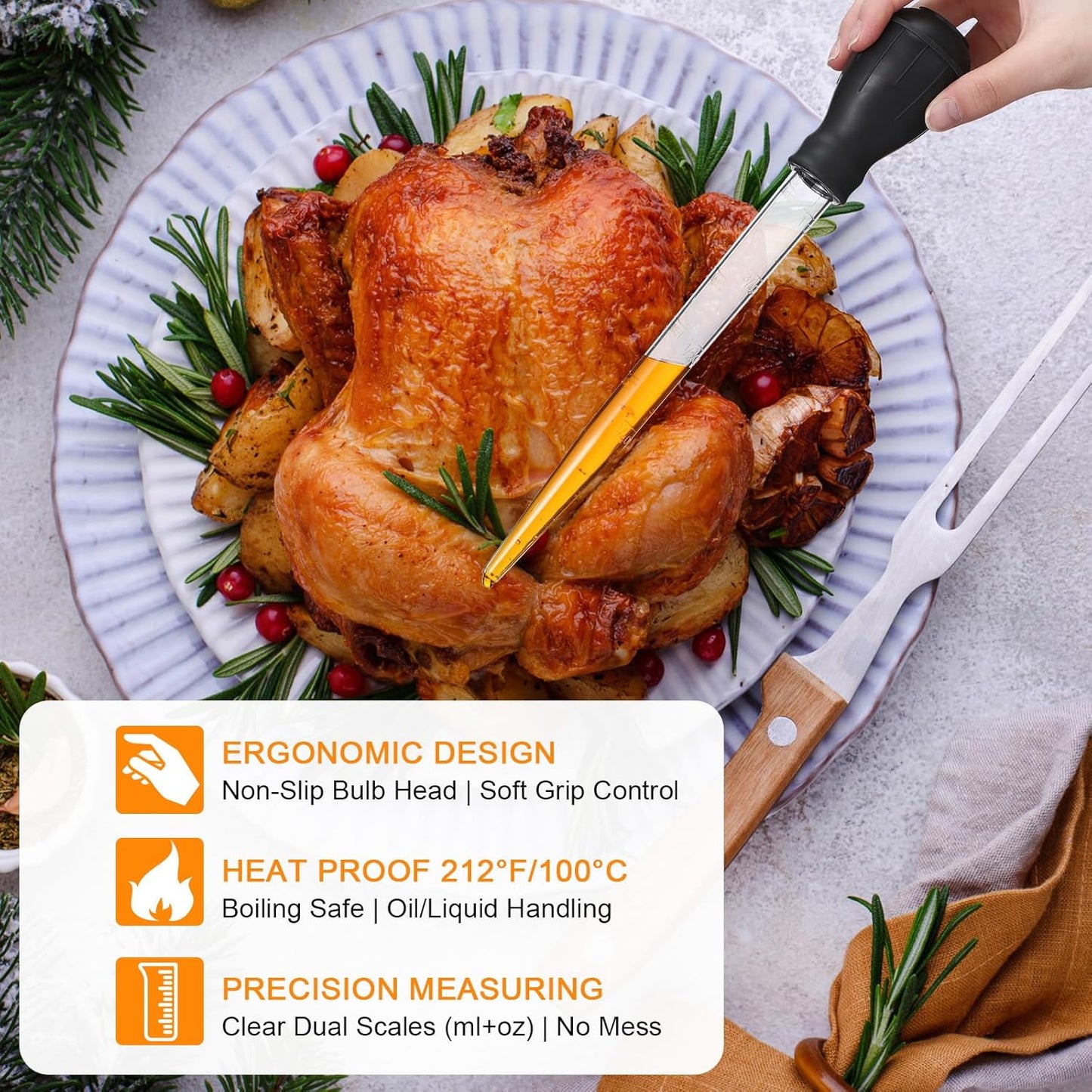 Boao 5 Pieces Nylon Heat-Resistant Turkey Baster Cooking Set Includes Meat Baster, 1 Silicone Basting Brush and 2 Cleaning Brush for BBQ Grill Baking Kitchen Cooking Thanksgiving(Black, Red)