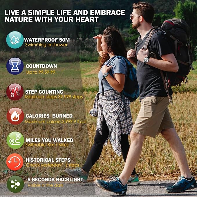 Mens Pedometer Watch for Walking Step Counter Watch No Charging, No App Connection, with EL Backlight. Simple, Practical Choice for Mobile-Free Fitness Enthusiasts TIMEURE-2308