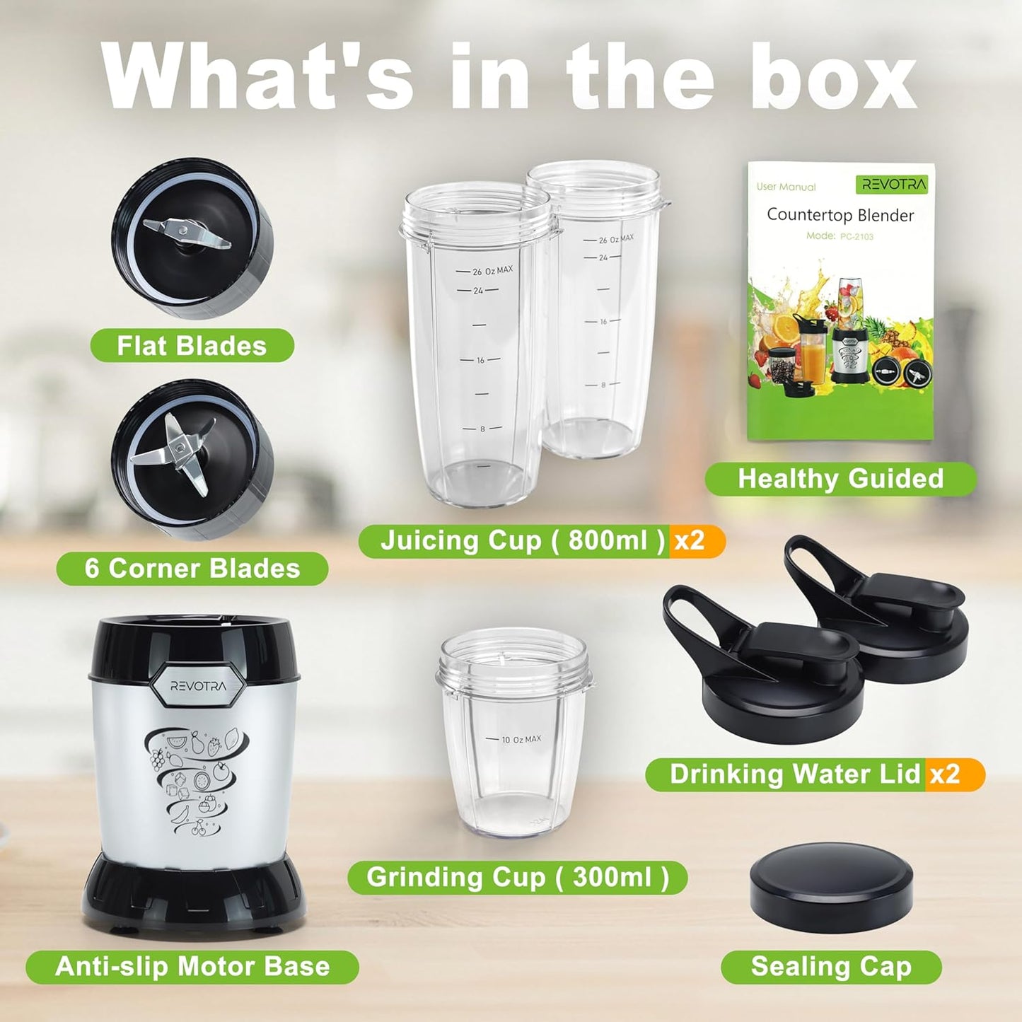 Smoothie Blender, 1200W Personal Blender for Smoothies, Blenders for Kitchen with 2 BPA-Free 26oz Travel Cups, Perfect for Smoothies, Frozen Drinks, Juices & Protein Shakes