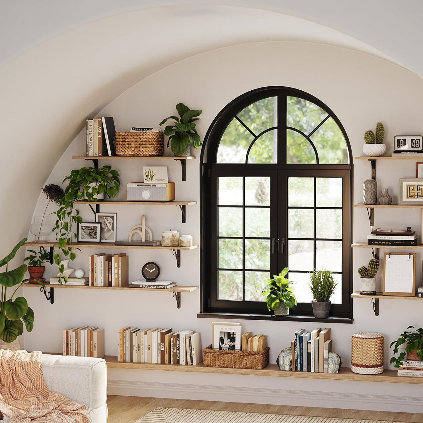 DINZI LVJ Long Wall Shelves, 47.3Inch Wall Mounted Shelves Set of 2, Extra Large Storage Ledges with Sturdy Metal Brackets for Living Room, Bathroom, Bedroom, Kitchen, Natural