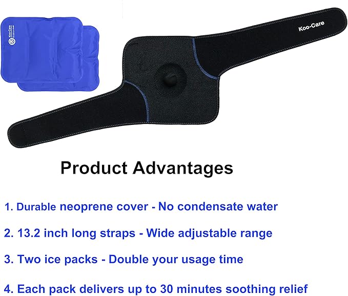 Koo-Care 2 Knee Gel Ice Pack & Wrap For Injuries Reusable Hot Cold Therapy Compress Pain Relief for Arthritis, Tendonitis, ACL, Knee Replacement Surgery - 9.9" x 7.9" Neoprene Brace With Long Straps
