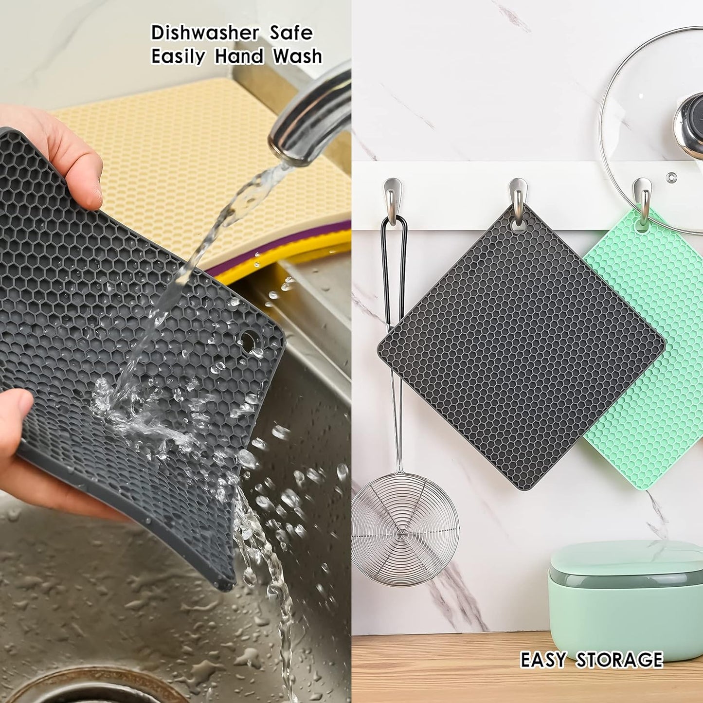Silicone Trivets for Hot Pots and Pans, Multi-Use Heat Resistant Mats for Countertop Set of 4 Black