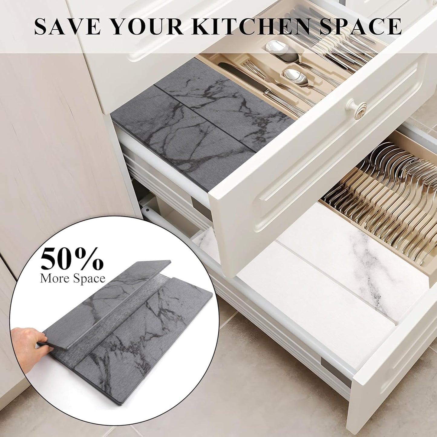 Quick Dry Collapsible Dish Drying Mat, Eco-Friendly Absorbent Diatomaceous Earth Mats for Dishes Bottles Cups 20"×16"Large Stone Dish Drying Mats for Kitchen Counter (Gray, 20"(L)×16"(W))