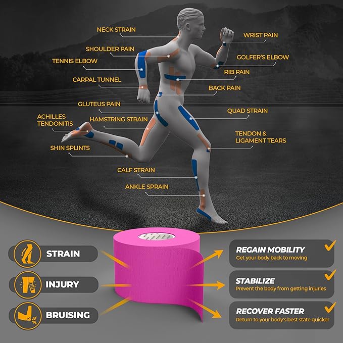 Kinesiology Tape-Incredible Support for Athletic Sports and Recovery+Free Taping Guide-Uncut 2 inch 16.4 feet Roll (Wild Pink + Free Taping Guide, Pack of 1)