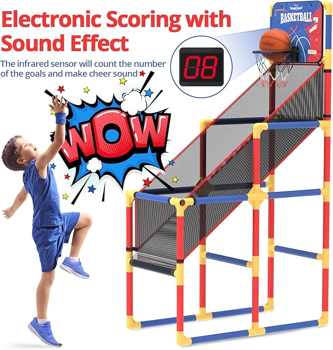 Kids Arcade Basketball Game With Electronic Scoreboard and 4 Balls, 3-12 Boys