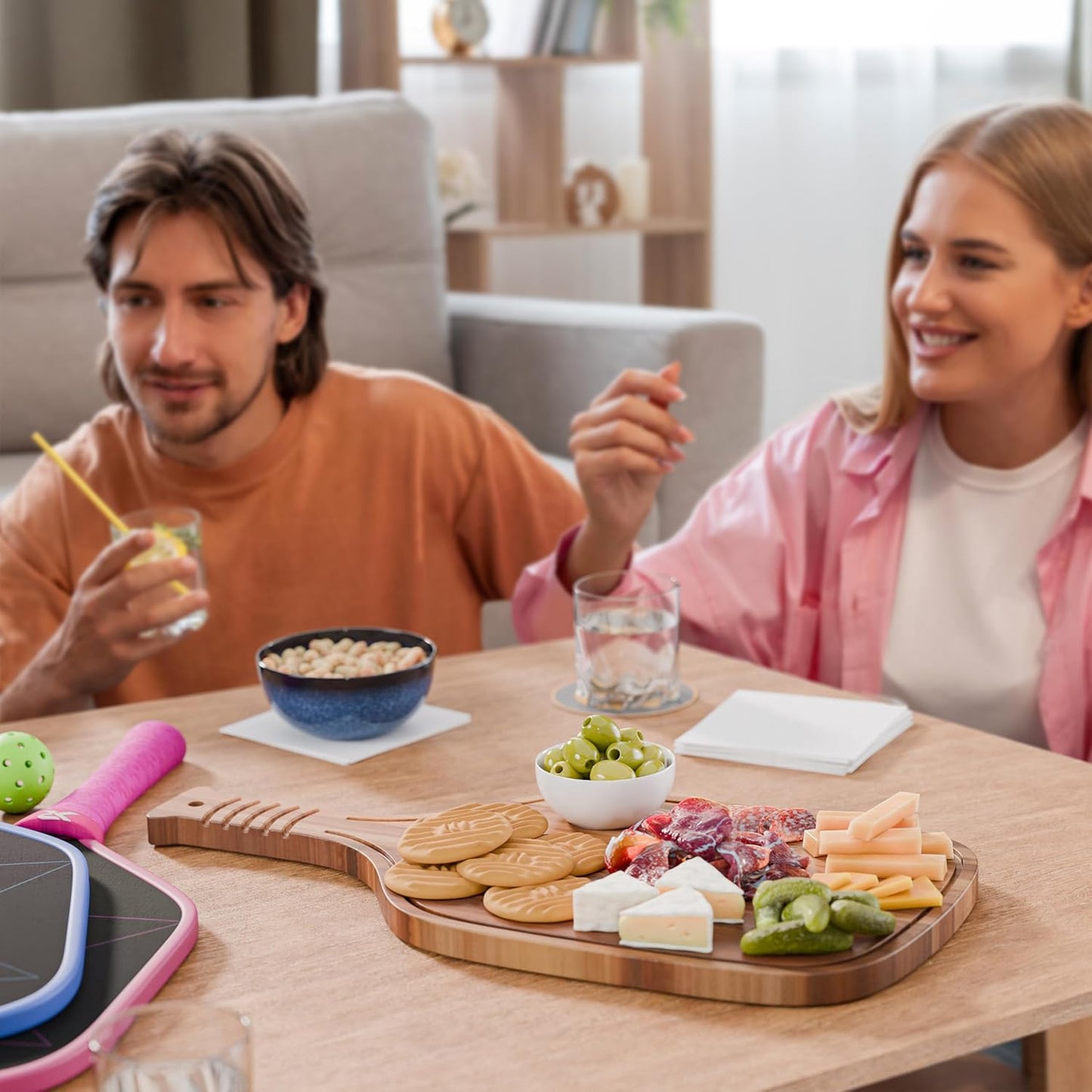 New – Pickleball Paddle Charcuterie & Cheese Board – Acacia Wood Cutting Board (16.9” x 8.1”) Pickleball gifts for men or women, Pickle Ball Plates, Serving Tray, Pickle ball Accessories