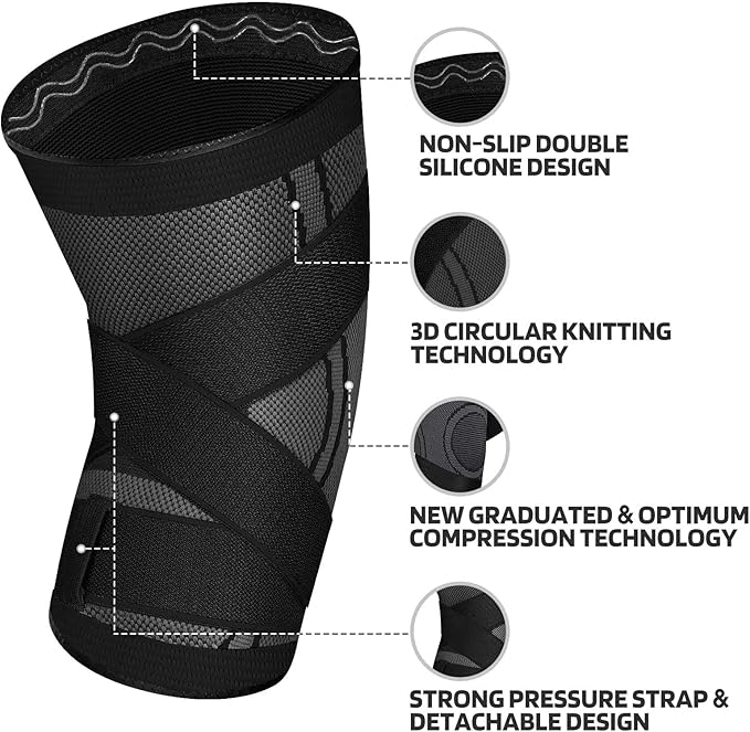 Knee Sleeve, knee Support for women and men with Removable Adjustable Straps, Premium Knee Compression Sleeve and Knee Brace for Arthritis Pain, Running, Cross Training