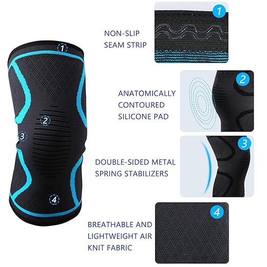 Knee Brace, Knee Compression Sleeve for Men & Women, Knee Pads for Knee Pain, Running, Work Out, Gym, Hiking, Arthritis, ACL, PCL, Joint Pain Relief, Meniscus Tear, Injury Recovery, Sports(Blue, Size L)