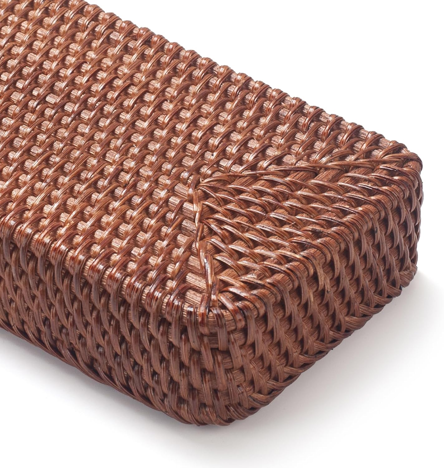 Rattan Bathroom Vanity Trays Toilet Tank Baskets Long Narrow Hand Towel Storage Basket for Storage, Decorative (Honey Brown 10.2 x 4.9 x 1.6 inch)