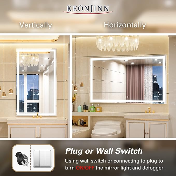 Keonjinn 60 x 36 Inch LED Mirror Bathroom