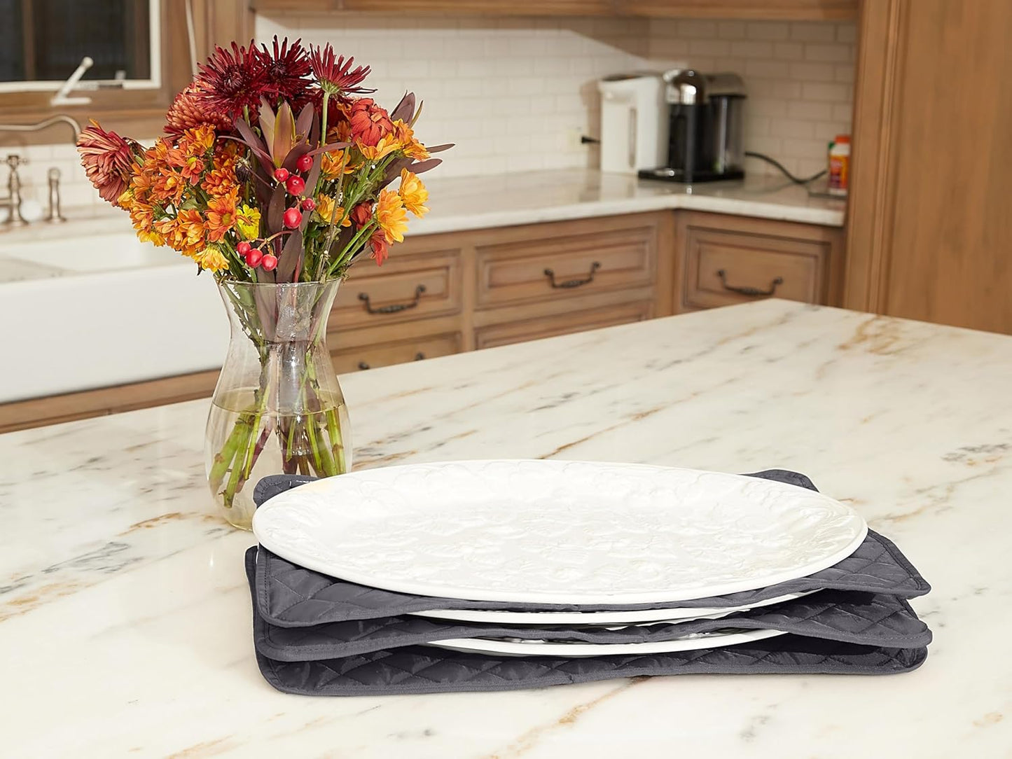 Covermates Keepsakes - Quilted Divider Set - Set of 4 - Scratch & Breakage Protection - Stain Resistant - Machine Washable - China Storage, Slate