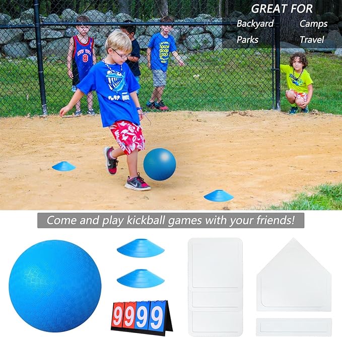 Kickball Set with Bases and Ball - 8.5" Kickball 12" Pump 14" Scoreboard