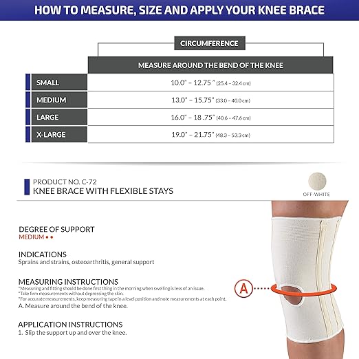 Knee Brace Flexible Stays Knit Elastic, White, Medium
