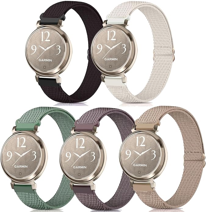 5 Pack Stretchy Watch Bands Compatible with Garmin Lily 2 / Lily 2 Active, Loop Nylon Elastic Fabric Strap for Garmin Lily 2 Women