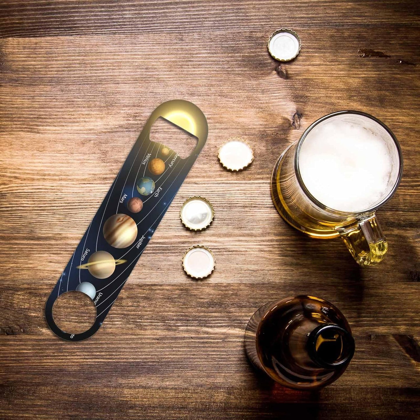 Solar System Stainless Steel Bottle Opener Planets Map Universe Pluto Saturn Mercury Space Earth Venus Flat Beer Bottle Opener Keychain for Home Kitchen Bar Restaurant Party Birthday Gift
