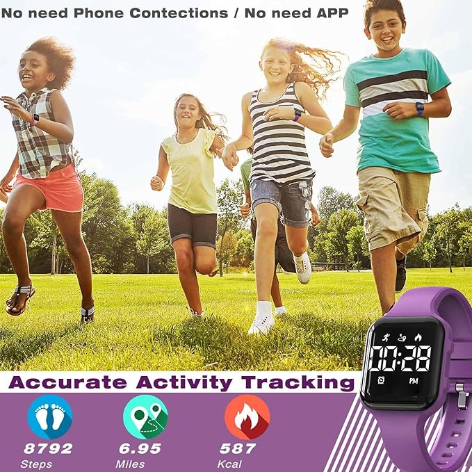 Kids Fitness Tracker,Digital Pedometer Watch,Sport Watch, Steps Counter, Waterproof, Alarm Clock for Boys Grils Kids Children (Purple)