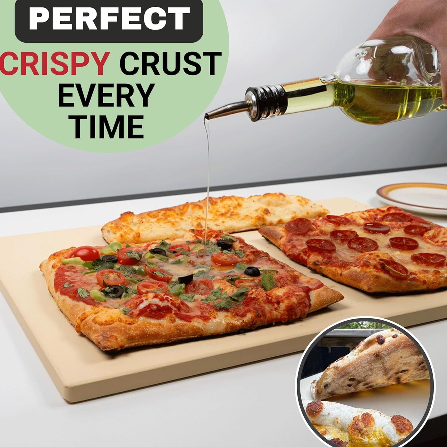 Large 20 inch Baking Stone for Oven, with Silicone Mat and Dough Tool - Pizza Stone for Grill - Rectangular Pizza Oven Stone - Bread Baking Stone - Thick Heavy Duty Stone 20" x 13.5" x 0.6"