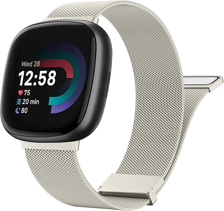 Meliya Metal Band for Fitbit Sense 2 / Sense Bands, Fitbit Versa 4 / Versa 3 Bands Women Men, Stainless Steel Mesh Magnetic Replacement Bracelet Strap for Fitbit Sense 2 / Versa 4 Smartwatch