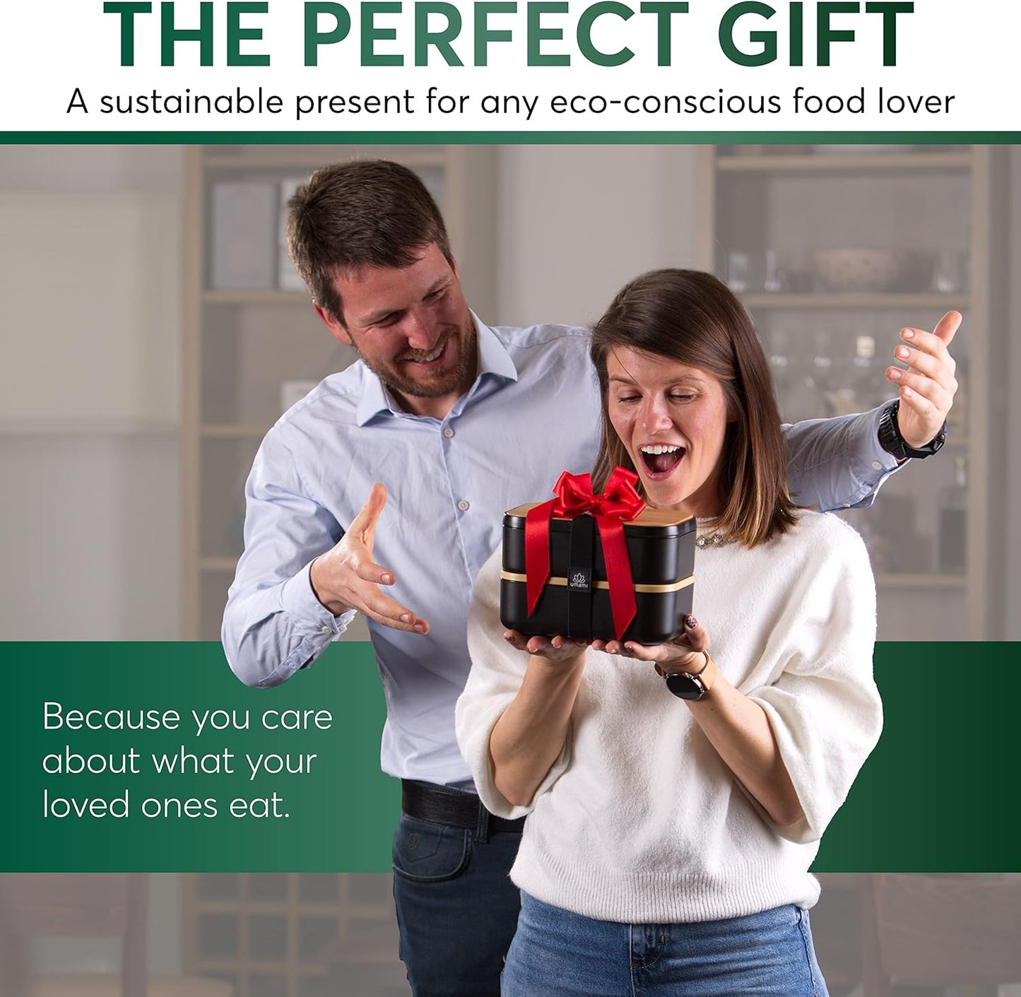 Umami Bento Box Adult All-In-1 w/4 Utensils, 2 Sauce Jars 2 Dividers,100% Leakproof, Microwave & Dishwasher Safe Stackable Bento Lunch Box Containers for Men/Women, Black, 68 oz