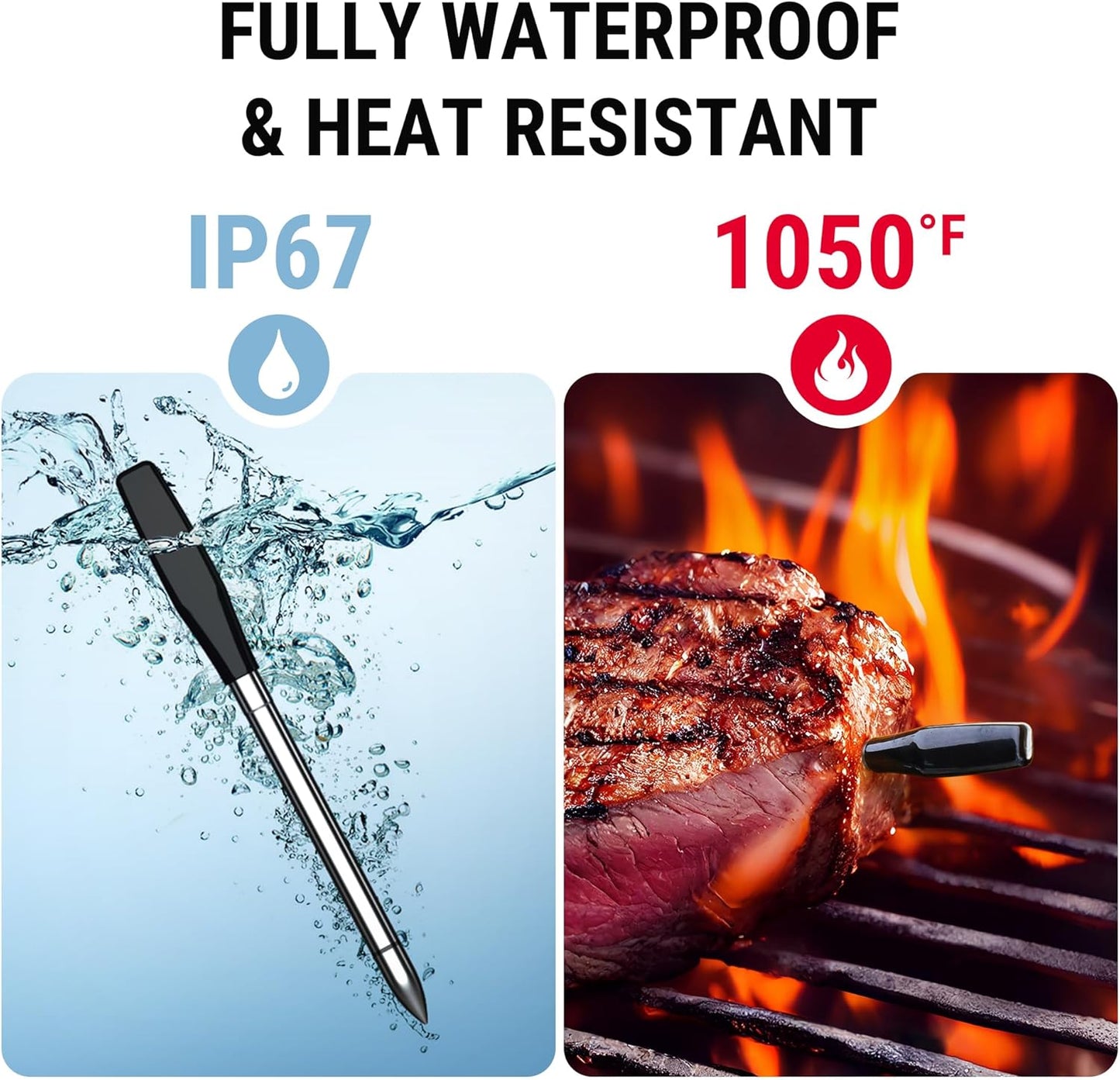TempSpike Wireless Meat Thermometer Digital with App, WiFi & Bluetooth BBQ Grill Thermometer with High Precision, Waterproof & Heat-Resistant Probes, Rechargeable Base with Display for BBQ Smoker Oven