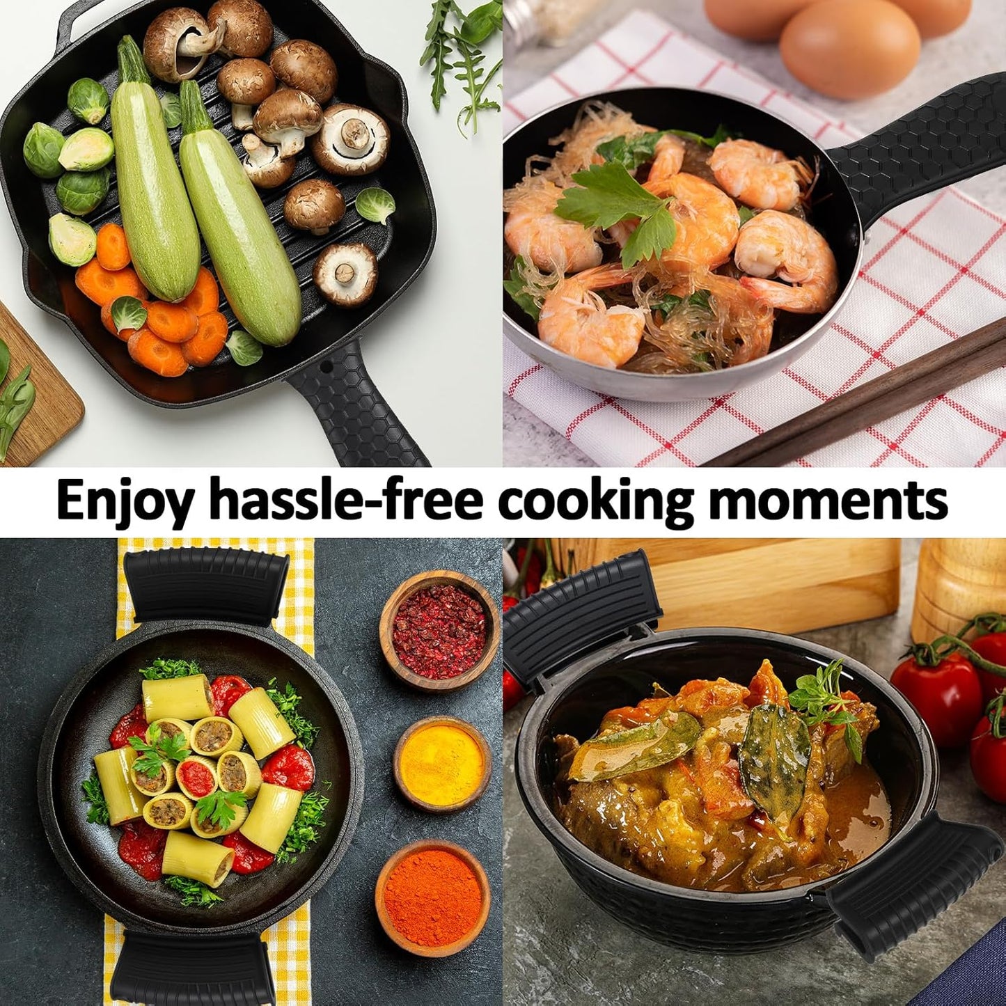 8 Pack Silicone Hot Handle Holder Cover Cast Iron Handle Cover Silicone Pot Holders Heat Resistant Assist Pan Handle Sleeve Non-Slip Pot Handle Covers for Cast Iron Skillet Metal Pan