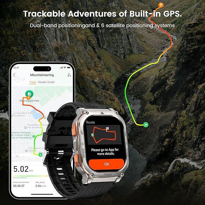 KOSPET Tank M3 Ultra Smart Watch with GPS, 5ATM Waterproof, Compass, Altitude, Air Pressure, Extra Large Battery, Full Stainless Steel, Bluetooth Call, 1.96'' AMOLED Always-on Display, AI Voice
