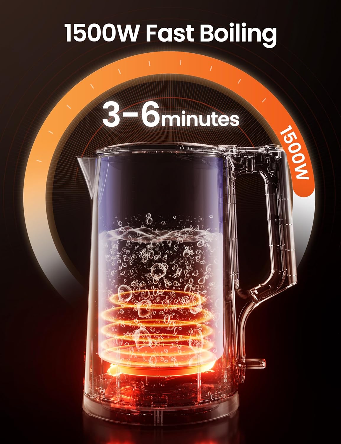 COMFEE' 1.7L Double Wall Electric Tea Kettle and Kettle Water Boiler, 100% Stainless Steel Interior & Lid & Spout, Two-Level Wide Open Lid, 1500W Fast Boiling, Auto-Off and Boil-Dry Protection