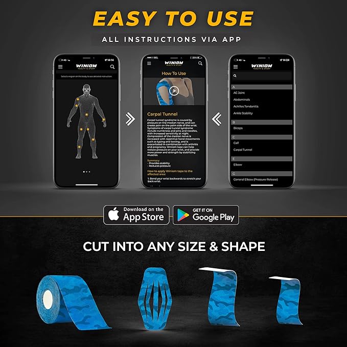 Kinesiology Tape-Incredible Support for Athletic Sports and Recovery + Free Taping Guide-Uncut 2 inch 50 feet Roll (Electric Blue Camo + Free Taping Guide, Pack of 1)