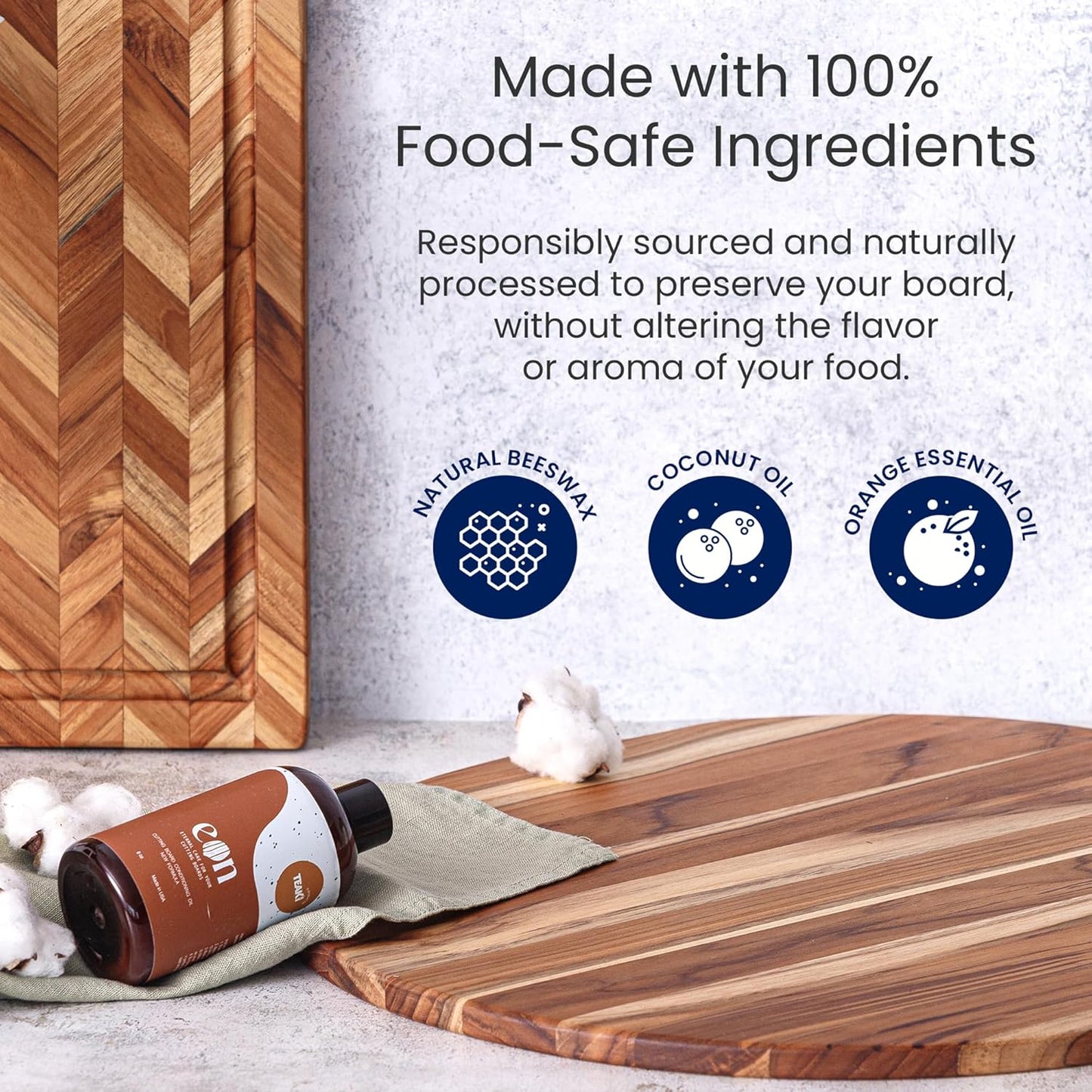 Teakhaus Carving Board and Cutting Board Oil Set - Includes Large (L) Wood Cutting Board with Juice Groove and EON Food Grade Mineral Oil - Knife-Friendly - FSC Certified