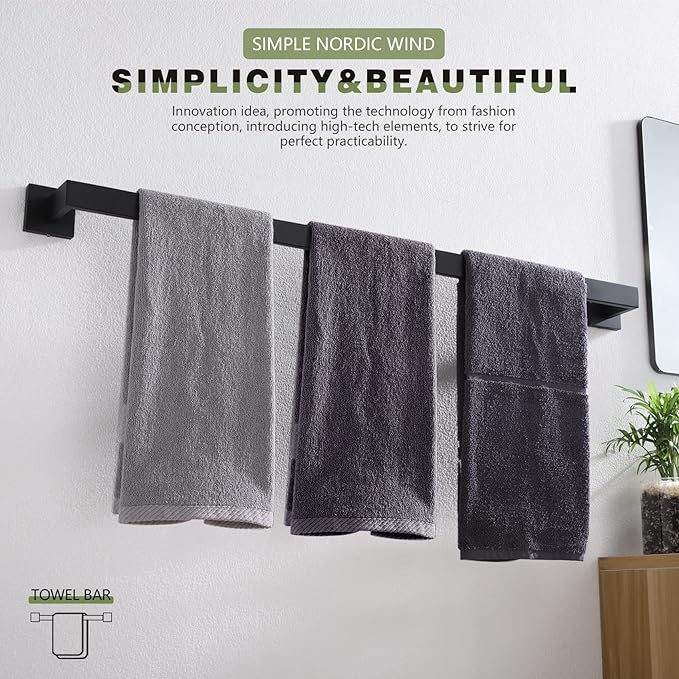 KOKOSIRI 36-Inch Single Towel Bar SUS304 Stainless B4003BK-L36